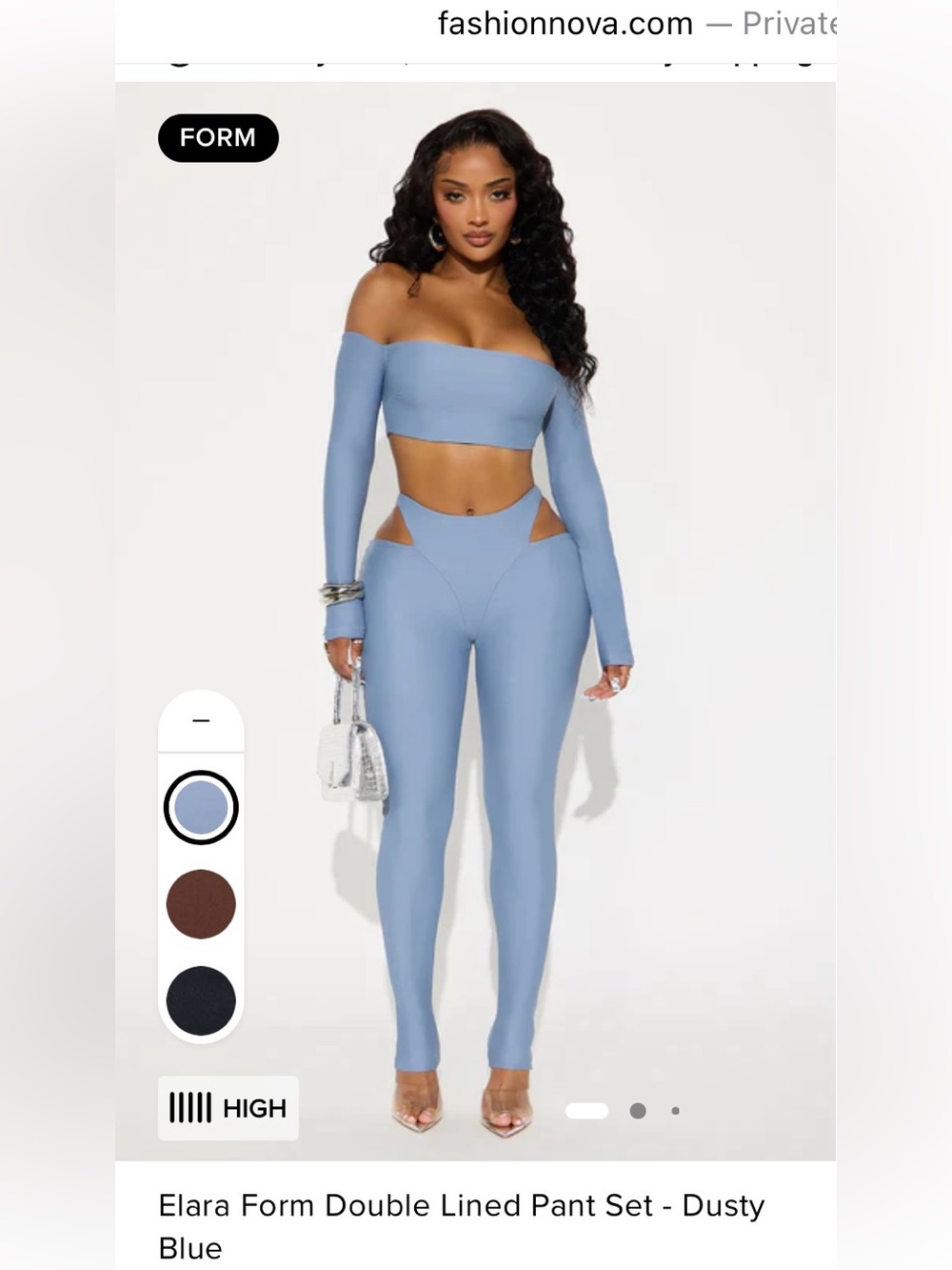 Women’s Fashion Nova Off-Shoulder Long Sleeve Crop top 2 piece set in Light Blue